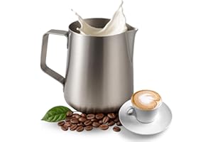 CHEFZOCO Jarra de Leche, Jarra Barista, Lechera Acero Inoxidable, Espumadora de Leche, jarra Espumadora Leche para Cappuccino, Caffelatte y Latte Macchiato, Incluye asa, Capacidad 400 ml