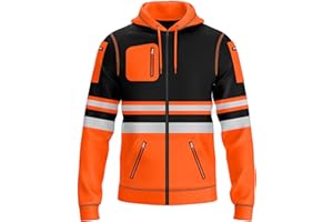 trending babz New Mens Hi Vis Hoodie Safety Work Sweatshirt Reflective Tape High Viz Hoodie High Visibility Pullover Sweatshirt Top Multi Zipped Pockets S/2XL