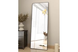 ‎KOONMI Koonmi 163 x 53 cm Standspiegel, robust Ganzkörperspiegel mit minimalistische schmaler Aluminiumrahmen, modern großer Wandspiegel stehend oder hängend für Wohnzimmer und Schlafzimmer, Schwarz