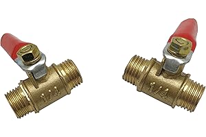 LHFACC Mini Ball Valve Shut Off Switch, 1/4 INCH BSPT (Male) x 1/4 INCH BSPT (Male) Brass Pipe Fittings, 180 Degree Operation Handle, 2 Pack