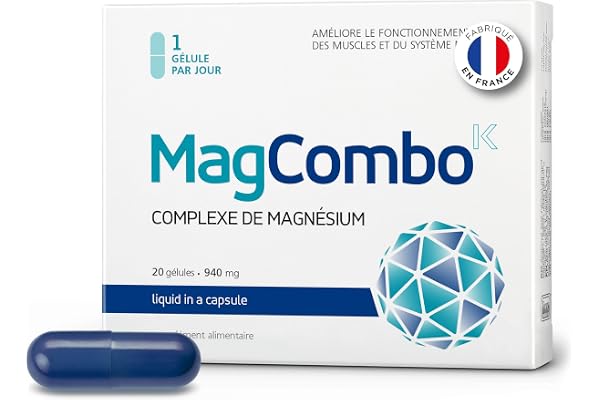 MagCombo – Magnésium pur concentré ; formule huileuse (spéciale) pour une absorption optimale, enrichie en vitamines B2, В6, В12 et С; testé en laboratoire (20 Prises)