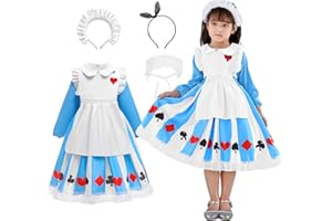 Suffolly Ragazze Alice nel Paese delle Meraviglie Principessa Fancy Dress Up Set con fascia da fanciulla bianca e fascia per capelli in pizzo nero per bambini Ragazze Alice Cosplay Dressup