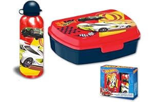 HOVUK Hot WheeIs - Borraccia per bambini, 500 ml, con scatola per il pranzo, per bambini, regalo per la scuola e i viaggi 3+anni
