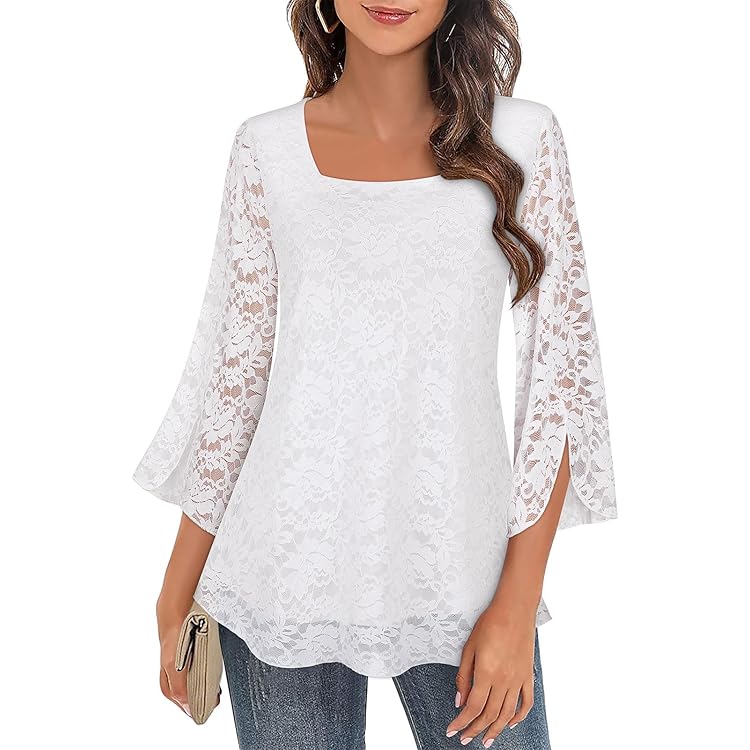 Haut à Volants Manches 3/4 - Tunique Fluide En Mousseline - Col V - Tailles M à 3XL - Style Bohème