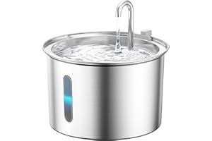 ‎ONEISALL oneisall Katzenbrunnen Edelstahl, 2L Trinkbrunnen für Katze, Extrem Leiser Katzen Trinkbrunnen mit Wasserstandsfenster, katzentrinkbrunnen mit 3 Filtern, Spülmaschinenfest, LED Licht