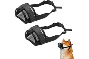 Huybaa 2 Pezzi Museruola per Cane Taglia Media, Museruola Morbida Regolabile in Nylon Traspirante, Antiabbaio, Adatta a Cani di 16-23cm (Nero, L)