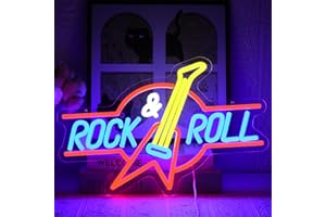 UExnkj-Y Rock&Roll Insegna al Neon Insegna LED al neon dimmerabile con chitarra alimentato tramite USB adatto per camera da letto, sala musica, gruppo rock, festa, bar club, decorazione murale