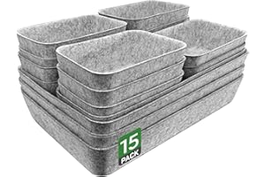 Captainfive 15 piezas organizador de cajones para cajones de 100x58 cm, cajas apilables de fieltro, sistema de orden para escritorio, tocador, mesita, armario (gris claro)