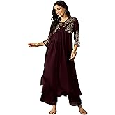 Amazon Brand - Tavasya Women Georgette Zari Sequin Embroidered Kurta with Palazzo-Style Pant Set | Salwar Suit