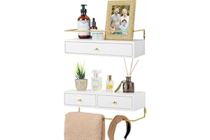 DXIUNOVE Mensole Da Muro,Mensola Con Cassetto Set Di 2 Comodino Sospeso,Rustico Mensole Da Parete Adatto Per Camera Da Letto, Soggiorno, Cucina, Decorazione Murale, Piante, Libri (bianco)