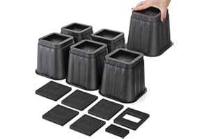 Coloch 6 Pack 5 Inch Bed Furniture Risers, Black Heavy Duty Furniture Frame Lift Square Bed Leg Elevator for Couch, Desk, Chair, Sofa, Table, Support up to 3000 Lbs