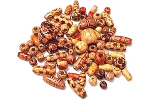 PERLIN Juego de cuentas de madera de diferentes formas, bolas de madera, redondas, ovaladas, para enhebrar manualidades, 8 mm hasta 24 mm, cuentas de agujero grandes, espaciadores, cuentas intermedias