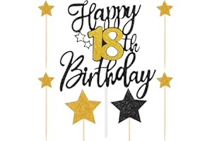 XTHROTSENK Happy 18th Birthday Cake Topper Black and Gold 18th Cake Topper Glitter Cheers to 18 Years Birthday Cake Pick 18th Birthday Celebrating Cake Decoration Happy 18th Birthday Party Cake Decorations