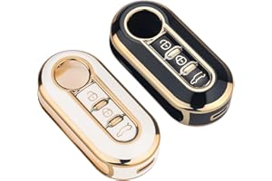 PURDU NTGRTY 2 Stück Autoschlüssel Hülle Cover passt für FIAT,Schlüsselgehäuse für FIAT Lancia für FIAT 500 Panda Grande Punto Delta Bravo Sedici Schlüsseletui Schlüsselanhänger, Schwarz,Weiß