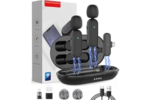 AIWGYIBO Wireless Lavalier Microphone for iPhone,iPad,Android,USB Mini Mic with Charging Case Noise Reduction for Professional Recording,YouTube,Facebook,TikTok,Vlog Live Stream,Interview,Singing,Plug and Play