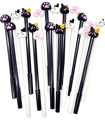 Confezione da 3 penne a sfera colorate a forma di gatto, 0,38 mm, inchiostro nero, per forniture scolastiche