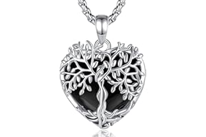 AEONSLOVE Collier Arbre de Vie avec Cristal pour Femme Pendentif Arbre de Vie avec Améthyste Malachite Collier Cristal de Guérison Pendentif Pierre de Lune Obsidienne Bijoux en Turquoise