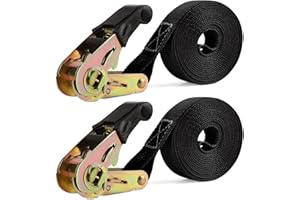 CQWLKEJ Ratchet Straps 6M x 25mm Black Ratchet Straps 800KG Break Strength - 2 Pack Tie Down Straps with Cam Buckle for Motorcycles/Car/Trailer/Household (2 SETS)