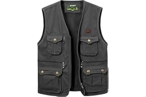 Oralidera Hombre Chaleco Tipo Safari Multibolsillos Chaleco Exterior de Algodón Chaleco de Pesca Acampa Fotografía Chaquetas sin Mangas