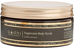 BODHI® Peeling do ciała, cukier trzcinowy i kawa, 250 ml, z olejem kokosowym i masłem shea, przeciw cellulitowi, do odżywiania skóry i energii, ekologiczny i wegański, 98% naturalny