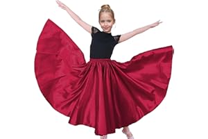 Baisdan Girls Belly Dance Skirt Shiny Satin Full Long Skirt for Flamenco Dance Performance Costume
