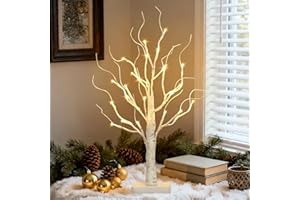 PABIPABI Lighted Birch Tree, 22'' Christmas Tree with 24 LED, Tabletop Centerpiece Artificial Tree Lights Battery Powered Timer for Home Office Bedroom Wedding