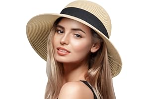 VIFUUR Chapeau de Soleil Femme D'ombrage Chapeau D'été Large Bord Plage Chapeau de Paille Emballable UPF UV Pliable Voyage