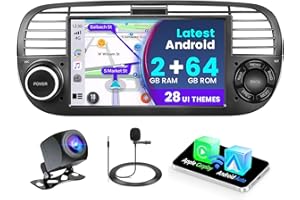 Fuluku 2+64G Android Car Radio for Fiat 500 2007-2015 with Wireless Carplay Android Car, 7 Inch Screen Car Radio with Bluetooth/WiFi/GPS/Reversing Camera/FM/RDS/SWC (Black)