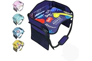 ‎AMOILLY Amoilly Kinder Autositz-Reisetablett, Aktivitätstisch für Unterwegs mit Seitentaschen, Verstellbarer Gurt, Mehrere Farben