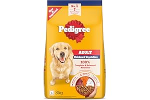 Pedigree Adult Dry Dog Food, Chicken & Vegetables, 3 kg, Contains 37 Essential Nutrients, 100% Complete & Balanced Food for Adult Dogs
