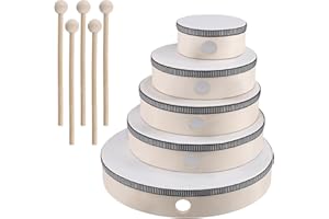 JEUIHAU 5 Pack Hand Drum Set, 4 Inch 6 Inch 7 Inch 8 Inch 10 Inch Frame Drum Kit with Drum Stick, Wood Frame Drum for Beginners Party Supplies