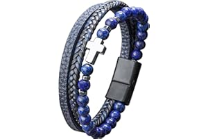 JUZICHEN 21 cm bransoletka męska, skórzana bransoletka męska, różaniec bransoletka krzyż, męska bransoletka czarna brązowa, bransoletka męska, biżuteria na prezent dla mężczyzn, chłopców i mężczyzn