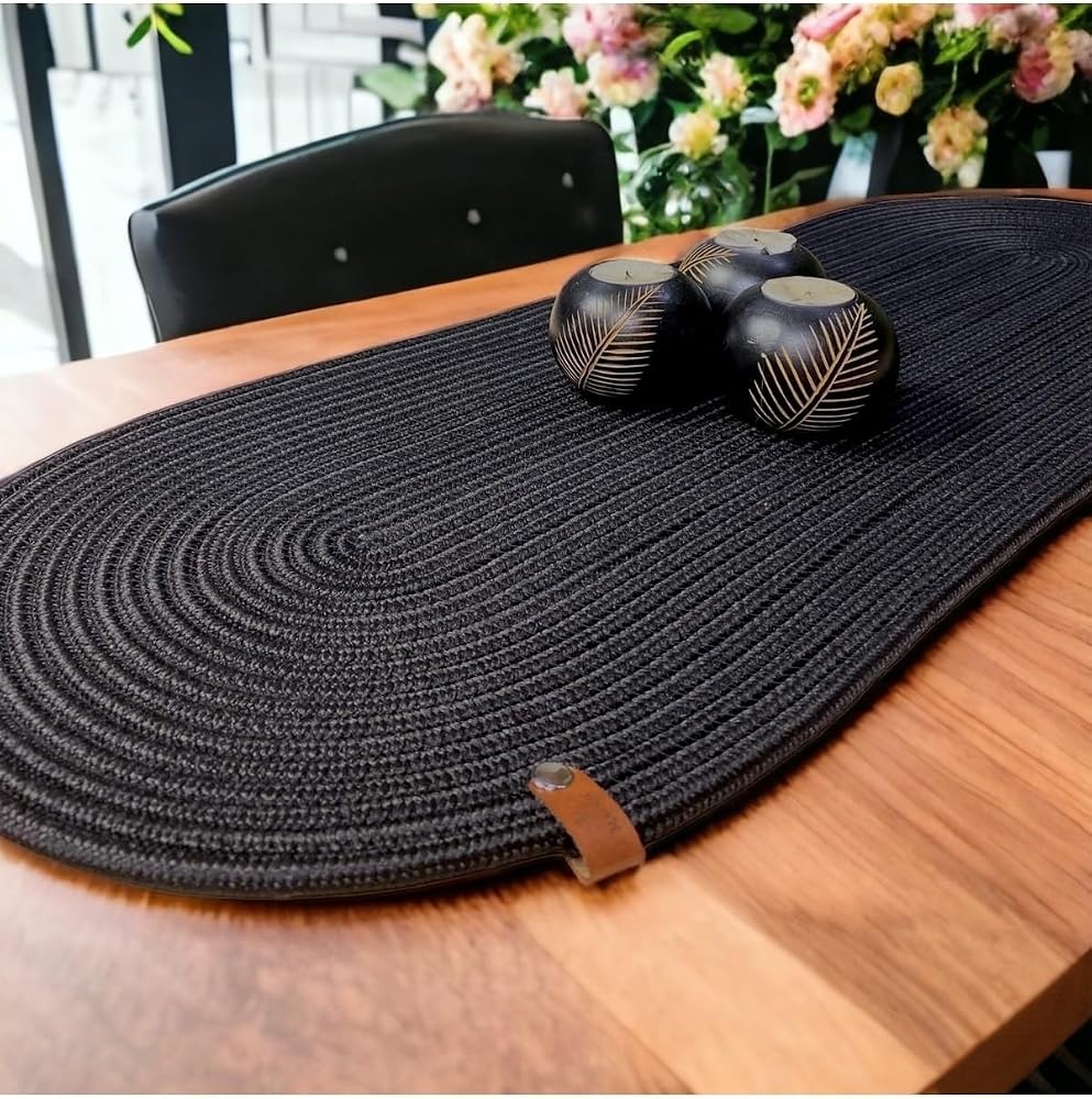 MaVaux modern Doğal Jüt, Hasır, Amerika Servis, Masa,Sehpa Örtüsü Runner. 30x80 Siyah 30 x 80