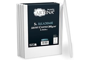 Artina FSC Canvas Set 5pcs Akademie 18x24 cm – 100% Cotton Canvas Stretcher Frame 280 g/m² - Blank Canvases for Art for Acrylic, Watercolour & Oil Painting