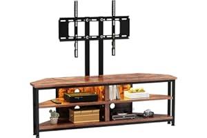 Dripex TV Stand Cabinet with LED Lighting and TV Mount, Corner Cabinet TV Unit for up to 70 Inch TV with Open Gaming Entertainment Center Shelves Vintage Industrial TV Standchest (120 x 36 x 114.5cm)