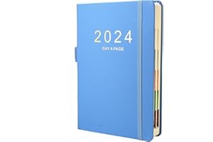 EARNING POWER Agenda académique 2024 A5 1 jour par page, agenda journalier 2024 de janvier 2024 à décembre 2024, planificateur journalier productivité A5 avec onglets mensuels, boucle pour stylo (bleu)