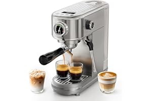 HIBREW Macchina per caffè espresso programmabile, H10B, acciaio inox spazzolato, temperatura regolabile e volume tazza, pulitore a vapore per montalatte