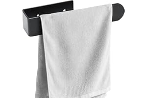 BillyBath Porte Serviette Salle de Bain Noir, Porte-Serviettes Murale Adhesif sans Perçage ou Perçage Installation, Porte Torchon Autocollant Support Serviette Cuisine (20 cm)