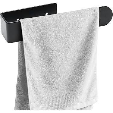 Porte-serviettes sans perçage - Noir - Porte serviettes de salle de bain - Montage mural - Avec 5 crochets pour serviettes de bain, 58cm