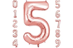 OFFCUP Geburtstag Zahlen Luftballon Roségold, Geburtstagsdeko Ballons Zahl 5, Riesige Folienballon in 40" Helium Ballons für Männer Frauen Geburtstagsparty Deko, Jubiläum 5 Jahre Deko