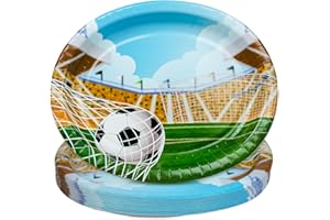 HNH Goal Oval Paper Plates Set 24 Pack Large Party Plates Disposable for Football Party