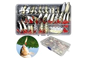 NganSuRong 35PCS Fishing Lures Pike Treble Hooks Salmon Mixed Trout Bass Spoon Sinking Spinners Hard Bait Metal Artificial Tackle Box Equipment