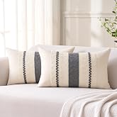 Aisybaklyn Boho Cushion Cover Grey 30 x 50 cm Modern Stripe Cushion Sofa Cotton Linen Stripe Texture Woven Cushion Covers 2 P