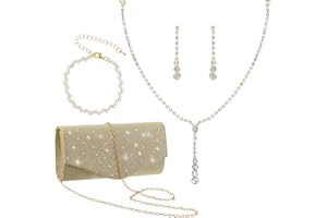 Yolev Prom Jewelry Set for Women Gold Clutch Purses for Women Formal Bride Jewelry Set for Wedding Day Include Gold Necklace, Earring and Bracelet for Brides Bridesmaids