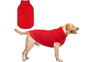 SCENEREAL Dog Sweater Cable Knit Thick Dog Knitwear Turtleneck, Red L