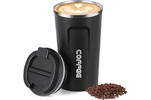 Coidak Travel Mug, Vacuum Insulated Coffee Cup, Reuseable Stainless Steel Water Bottle Leakproof Lid Hot & Cold Drinks (380ML,Black)