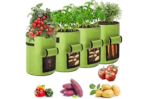 Airsnigi Potato Grow Bags, 4 Pack 7 Gallon Plant Growing Bags Breathable Garden Growing Bag Planting Tomatoes, Vegetables, Strawberry with Window Flap and Handles - Green