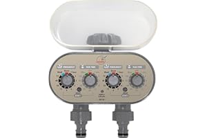 Jardibric - Programador de Riego con Adaptador para Grifo sin Presión, de 0 a 8 bares, de 2 Vías, Duración de 1 minuto a 2 horas, Frecuencia de 1 hora a 7 días, 110 Opciones de Programación.