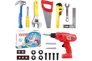 YICORO PRETEND PLAY TOY – 20 PCS Toddler Tool Set with Toy Drill, Pretend Play Kids Toys, Toy Tools for Kids Ages 3,4,5,6,7,8 Years Old, Boy Toys