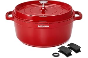 ROSSETTO 6,6L Cocotte ronde en fonte d’aluminium, revêtement antiadhérent en céramique. Couvercle avec picots saveurs. Compatible tous feux dont induction et au four jusqu’à 220℃, 28cm, Rouge
